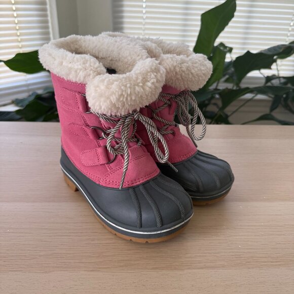 Cat & Jack Girls Pink Gray Faux Fur Winter Boots Size 13 Thermolite Insulation - Picture 2 of 8